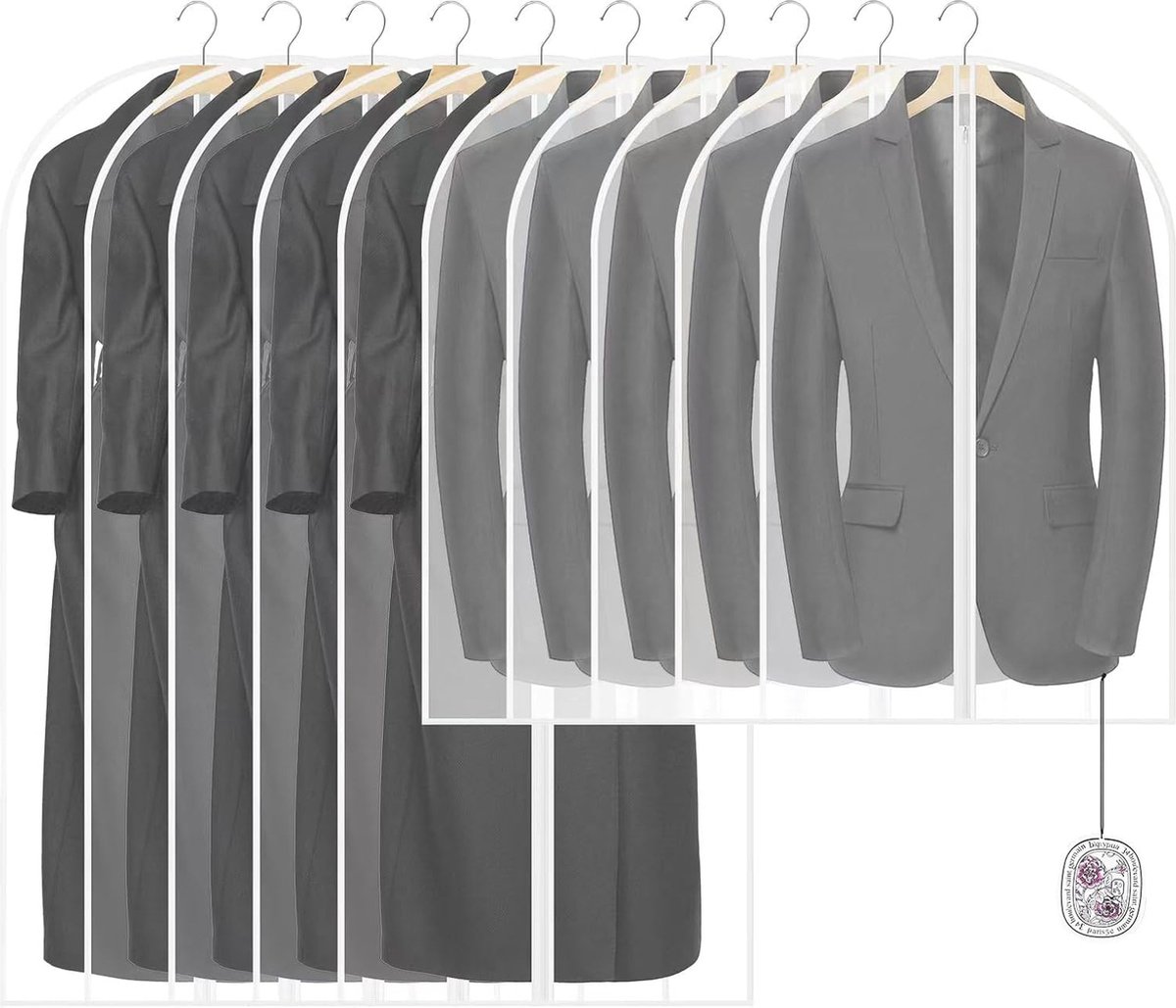 JGS ® Transparante Kledinghoezen Set van 10 met Geurzakjes voor Jurken en Kostuums
