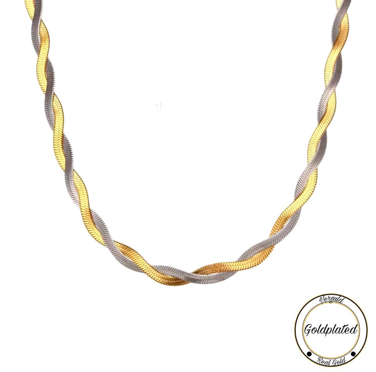 Borasi Bicolor Gevlochten Ketting | Dames Ketting Gedraaid | Goldplated | Roestvrij Staal | Cadeau Voor Haar | Dames Sieraden | \