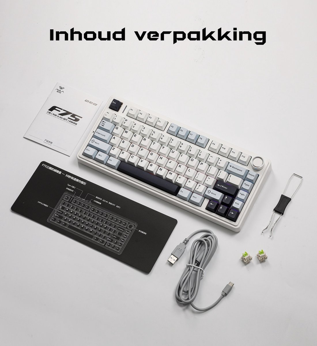 EPOMAKER x AULA F75 - Licht Blauw - Mechanisch Draadloos Toetsenbord - RGB - 75% - Qwerty - Gaming Keyboard - Reaper Switch thumbnail 3