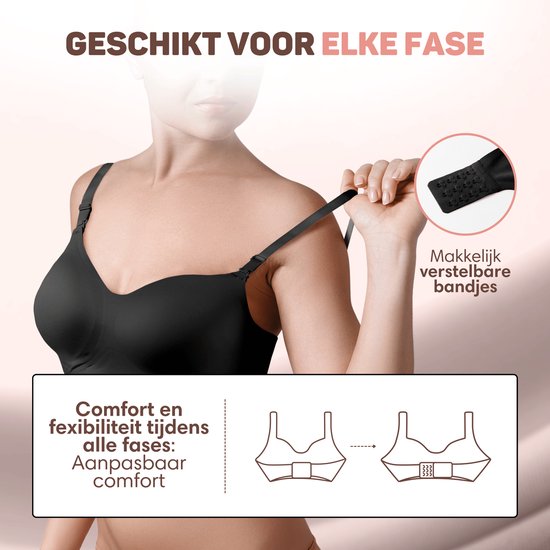 Vulpes Goods® BabyCare - Voedingsbh zonder beugels - Zwangerschapsbh - Naadloze Borstvoedingsbh - Slaapbh - verstelbare schouderband - ultra zachte stof - uitneembare vulling - voorkant met flap - handig met Borstvoeding - Zwart - XL