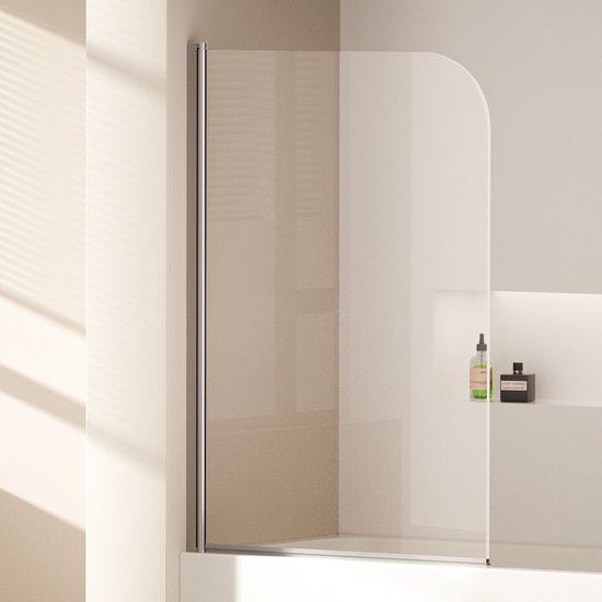 EMKE Paroi de baignoire - Rotative - 90x140cm - Verre de sécurité transparent 6 mm - Revêtement Nano - Profilé aluminium - Pare-baignoire