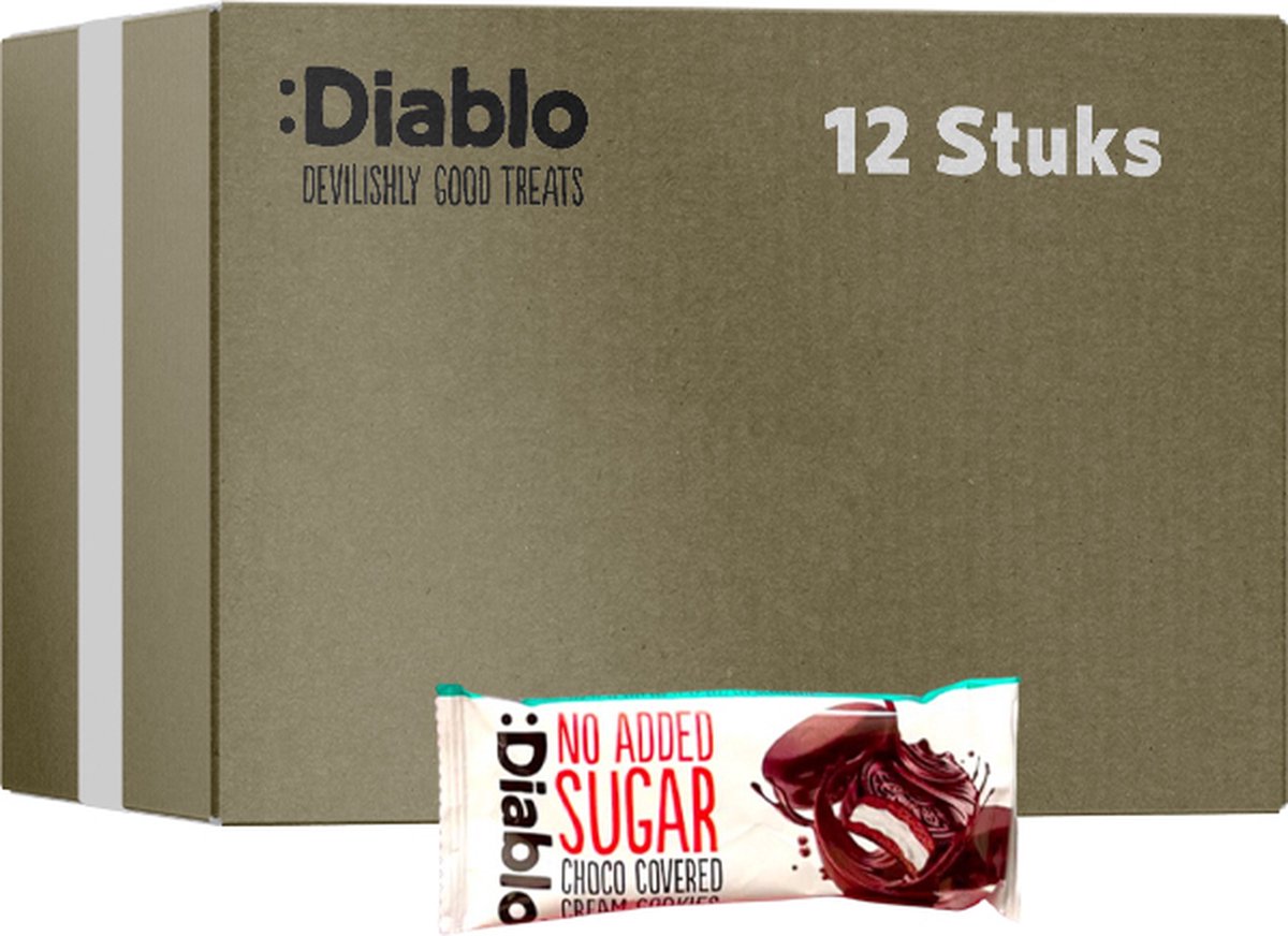 Diablo | No Added Sugar | Choco Covered Cream Cookies | 12 Stuks | 12 x 34 gram