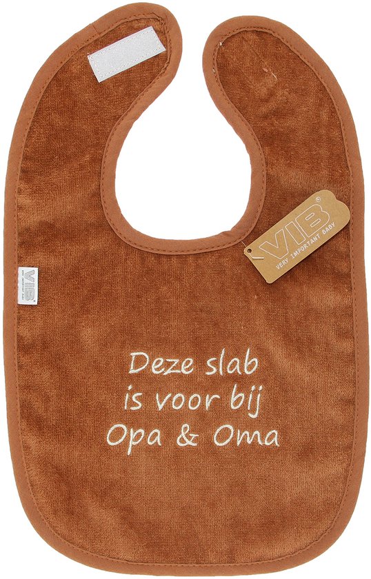 VIB® - Slabbetje luxe velours - 'Deze slab is voor bij Opa & Oma' bruin - 1 stuks - Babykleertjes - Slabbetjes - zwangerschap aankondiging - baby aankondiging