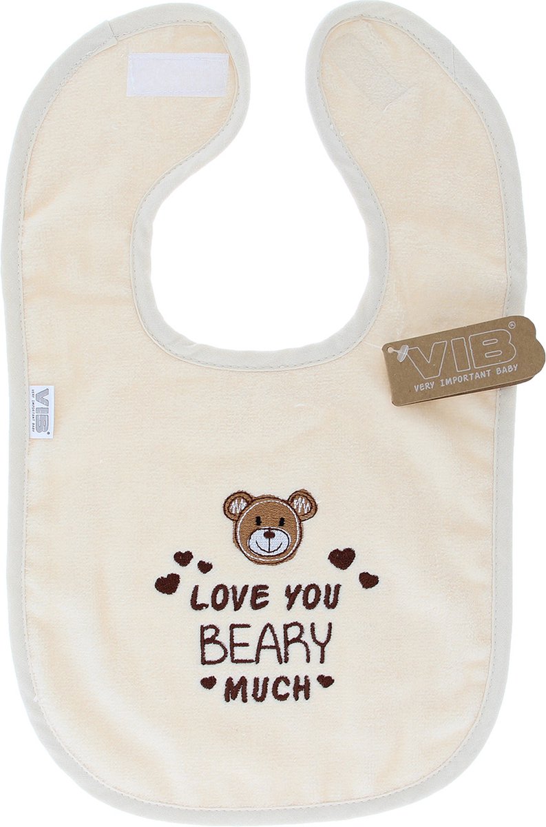 Goedkoopste VIB® - Slabbetje luxe velours - love you BEARY much beige - 1 stuks - Babykleertjes - Slabbetjes - zwangerschap aankondiging - baby aankondiging