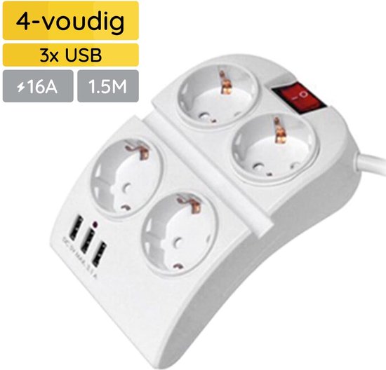 5-voudige Stekkerdoos 3500W 3m Zwart - Bestel nu