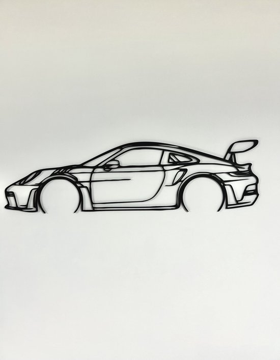 Décoration murale Porsche - Décoration murale voiture - 80x22 cm - Zwart - Décoration murale - Bois - Décoration murale - Porsche 911 art - Porsche 911 GT3 RS
