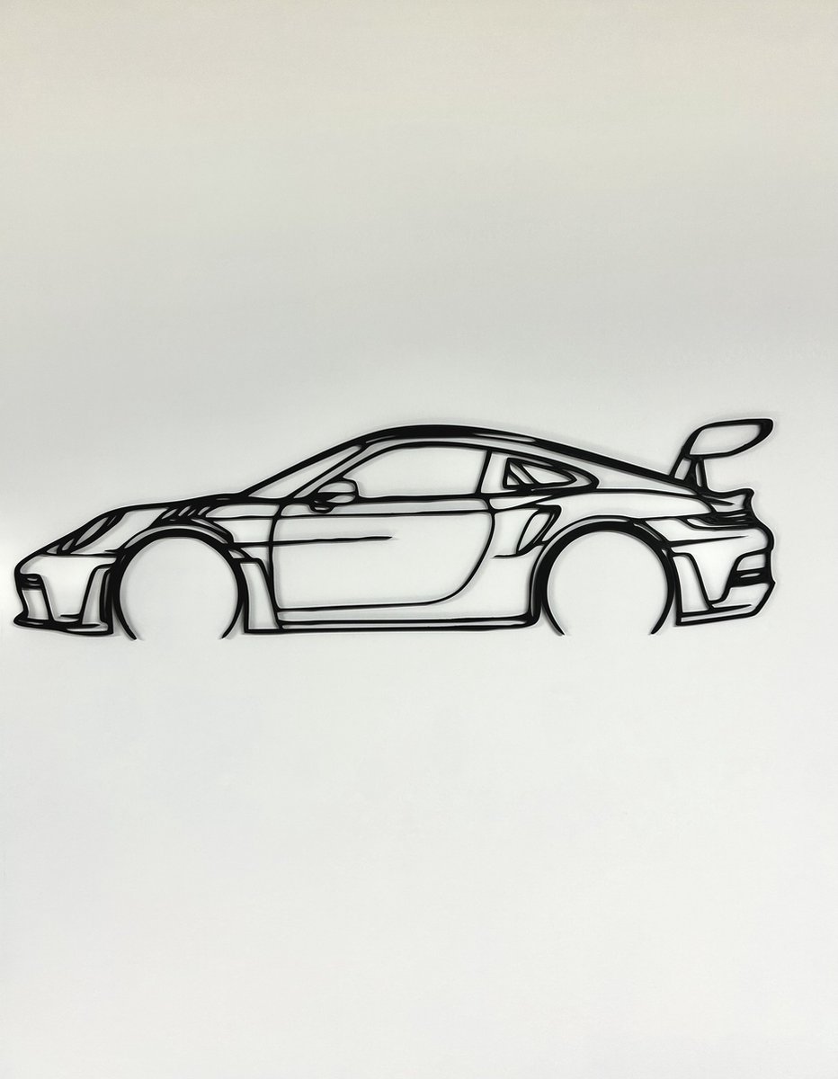 Porsche wanddecoratie - Auto muurdecoratie - 80x22 cm - Zwart - Wanddecoratie woonkamer - Mancave - Porsche - Mancave decoratie - Wand decoratie - Wanddecoratie - Hout - Muurdecoratie - Porsche 911 kunst - Porsche 911 GT3 RS