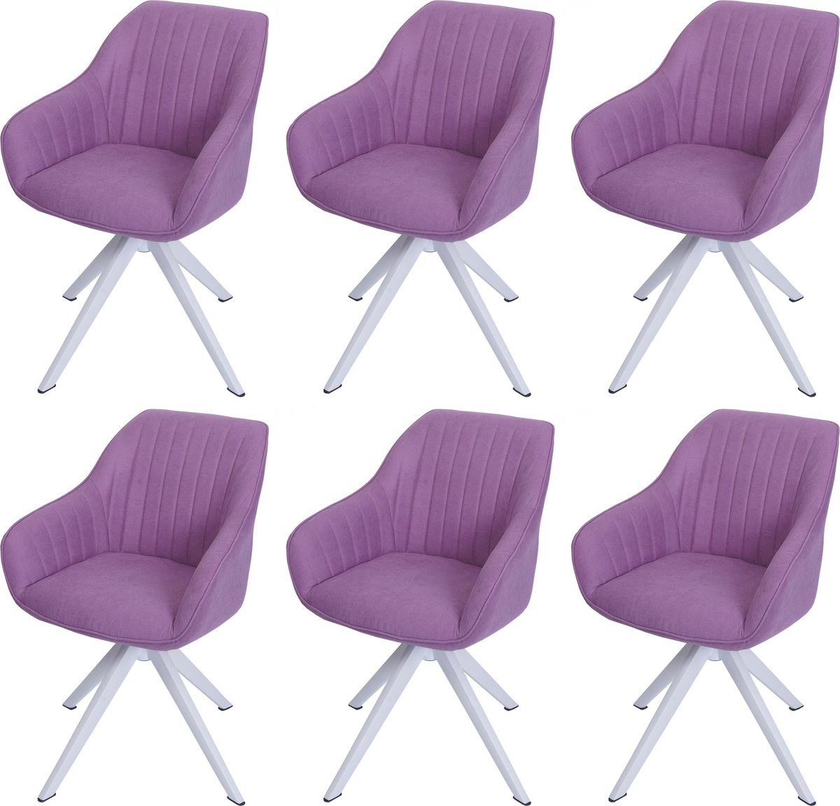 Cosmo Casa Set van 6 Eetkamerstoelen - Keukenstoelen met Armleuningen - Draai- en Terugslagmechanisme - Textiel - Paars