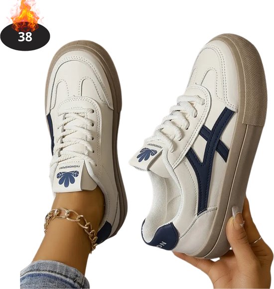 Chaussures pour femmes Bovista Femme - Baskets pour femmes - Confortables - Décontractées - Adultes - Wit/ Blauw - Taille 38