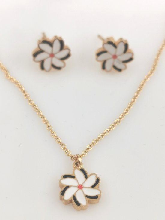Set - Ketting met oorbellen - stekers - Melati - Herdenkingen - symbool - Goudkleurig - RVS, - Indische Jasmijn - Heel erg gewaardigd om te dragen - Respect - Herdenking