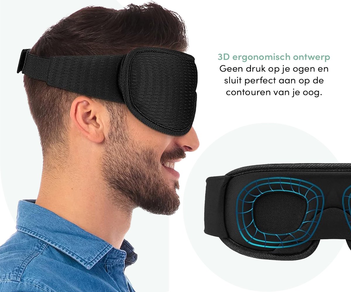 Loti Luxe Slaapmasker - 3D Ergonomisch - 100% Verduisterend - Traagschuim - Slaap Masker - Oog Masker – Ergonomisch Slaapmasker – Zwart — afbeelding 5