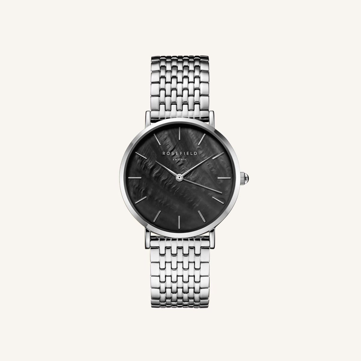 Rosefield Upper East Side zwart MOP staal zilver horloge