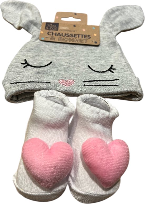 Tom en Zoe - Baby sokjes met mutsje - Hart - 0 tot 6 maand - Geschenkset - meisjes van Tom en Zoe — afbeelding 2