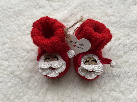 Maminobaby.nl baby geschenkset jongens/meisjes | Kerstman | Handgemaakt | Gebreide babyslofjes | Speenkoord | Kraamcadeu | Babyshower — afbeelding 2