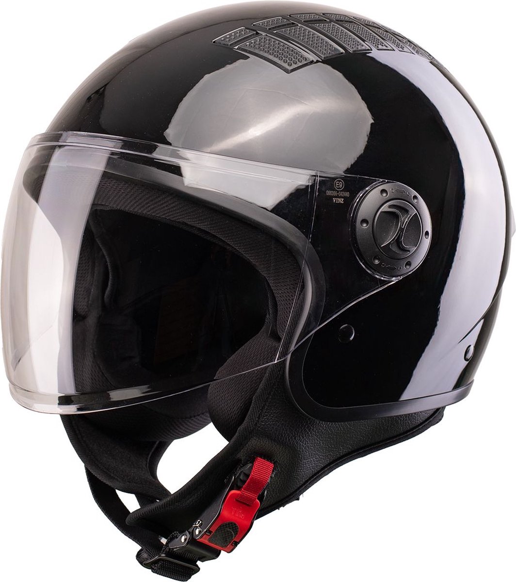 VINZ Como Jethelm met Vizier | Scooter Helm & Motorhelm & Brommerhelm & Snorfietshelm & Scooterhelm Retro | ECE 22.06 goedgekeurd | Lichtgewicht 1150 gram | Inclusief Opbergzak | Zwart - L