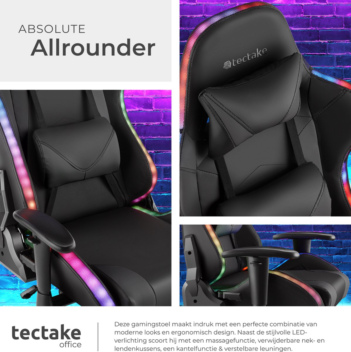 tectake tectake tectake Gamingstoel met massagefunctie - afbeelding 3