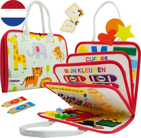 MontiPlay® Montessori Speelgoed - Sensorisch Speelgoed - Activiteitenbord - Busy Board - Montessori Activiteitenboek voor thuis - Educatief - Sensomotorisch Speelgoed- Dieren