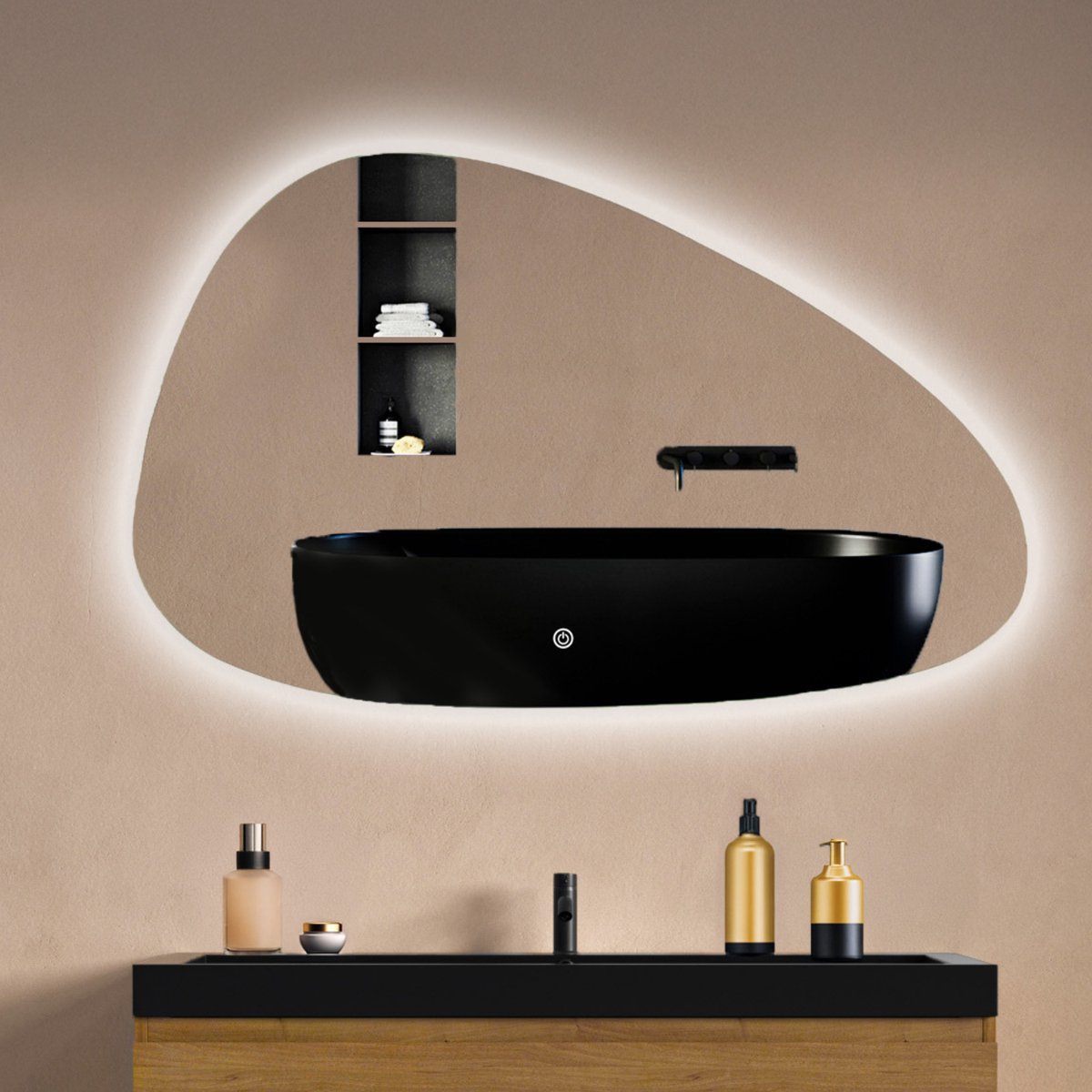 LOMAZOO Badkamerspiegel Met Verlichting - Met Verwarming - Assymetrische Spiegel -100 x 62,5 cm [Valencia]