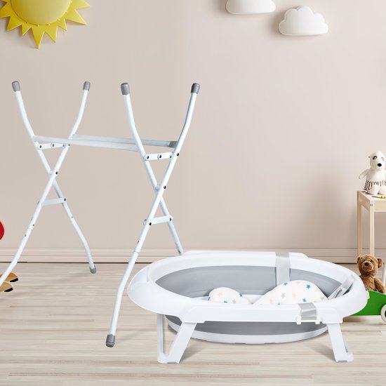 Babybadje Opvouwbaar - Babybad met standaard - Peuterbadje - Opvouwbaar bad kinderen - Incl Badkussen - Grijs van Lalaby. — afbeelding 2