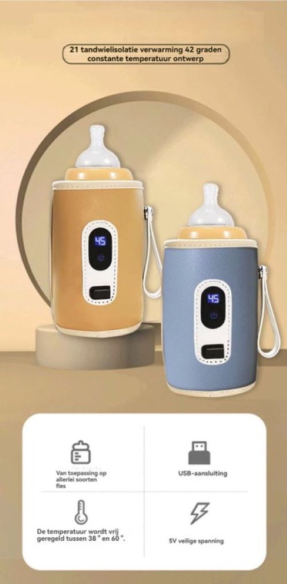 Flessenwarmer-Flessenwarmer onderweg-21 versnellingen - 42 graden constante temperatuur - Intelligente digitale - USB oplaadbaar- Waterdicht en vuilafstotend-Geschikt voor alle soorten melkflessen - Gemakkelijk mee te nemen-Blauw van Merkloos — afbeelding 2