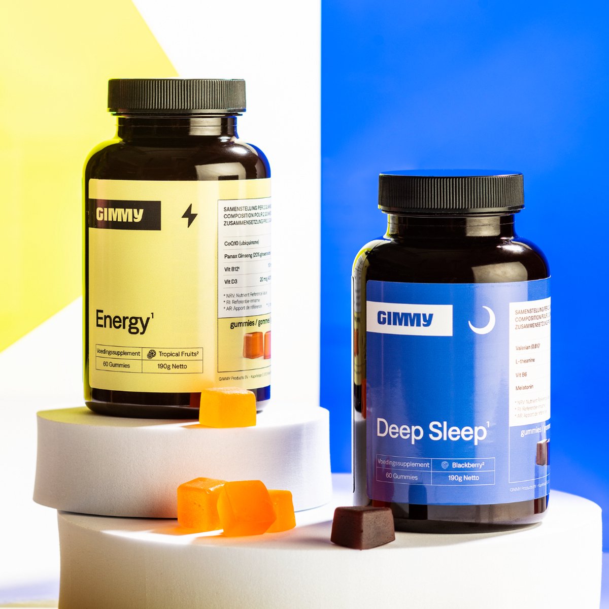 Goedkoopste GIMMY Day & Night Bundel - Energy en Deep Sleep - Premium vitamine gummies tegen vermoeidheid en voor betere slaap - 216 betere opname met Melatonine, Coenzyme Q10, Valeriaan, Vitamine B12, Vitamine D & Ginseng - Vegan & Suikervrij - 120 gummies