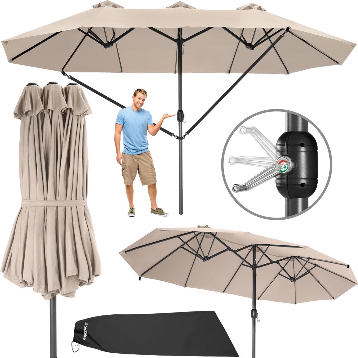 tectake - Dubbele parasol Silia beige terrasparasol zonwering - 404253