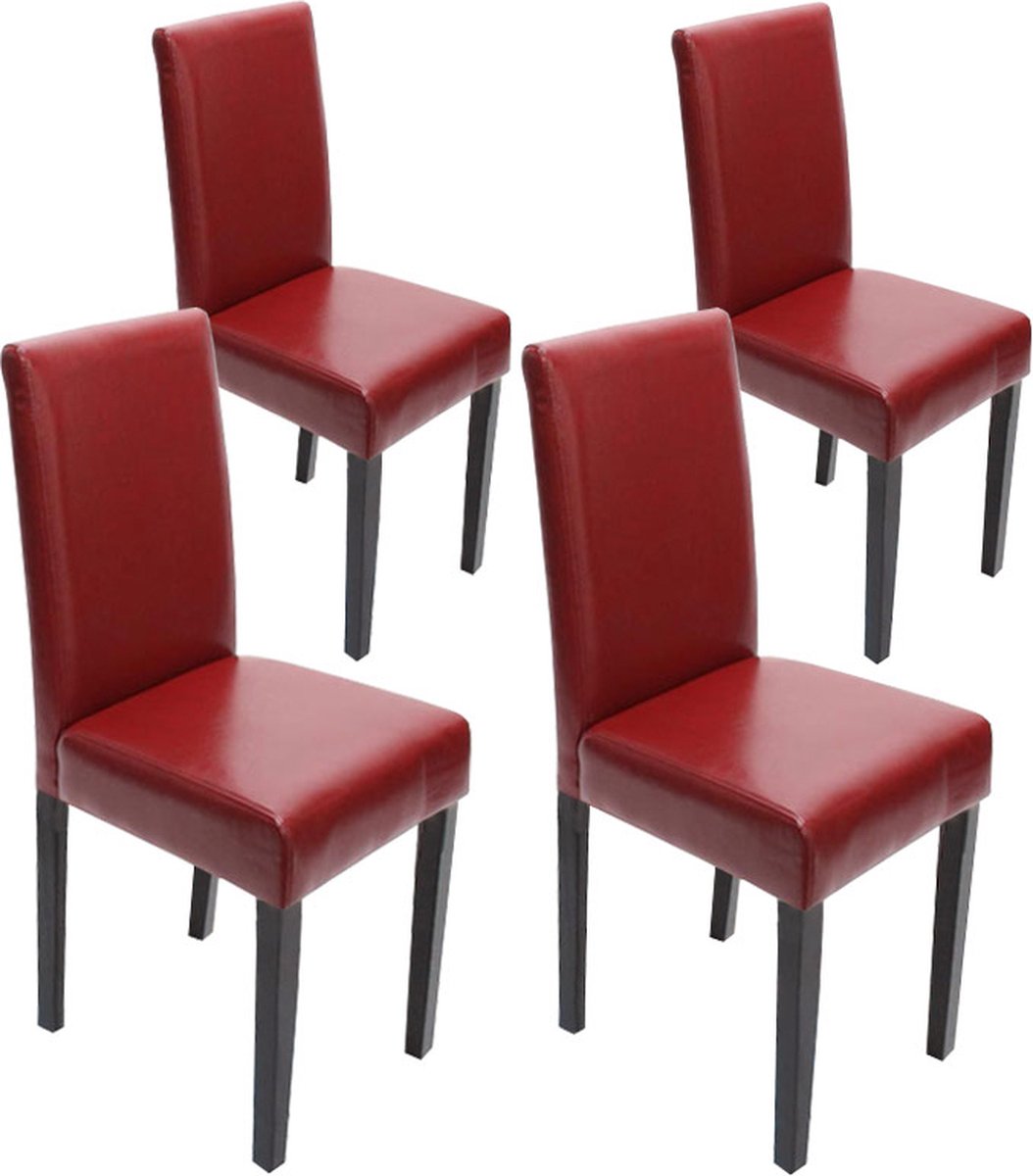 Cosmo Casa Set van 4 Eetkamerstoelen - Keukenstoelen Littau - Leer - Rood - Donkere Poten