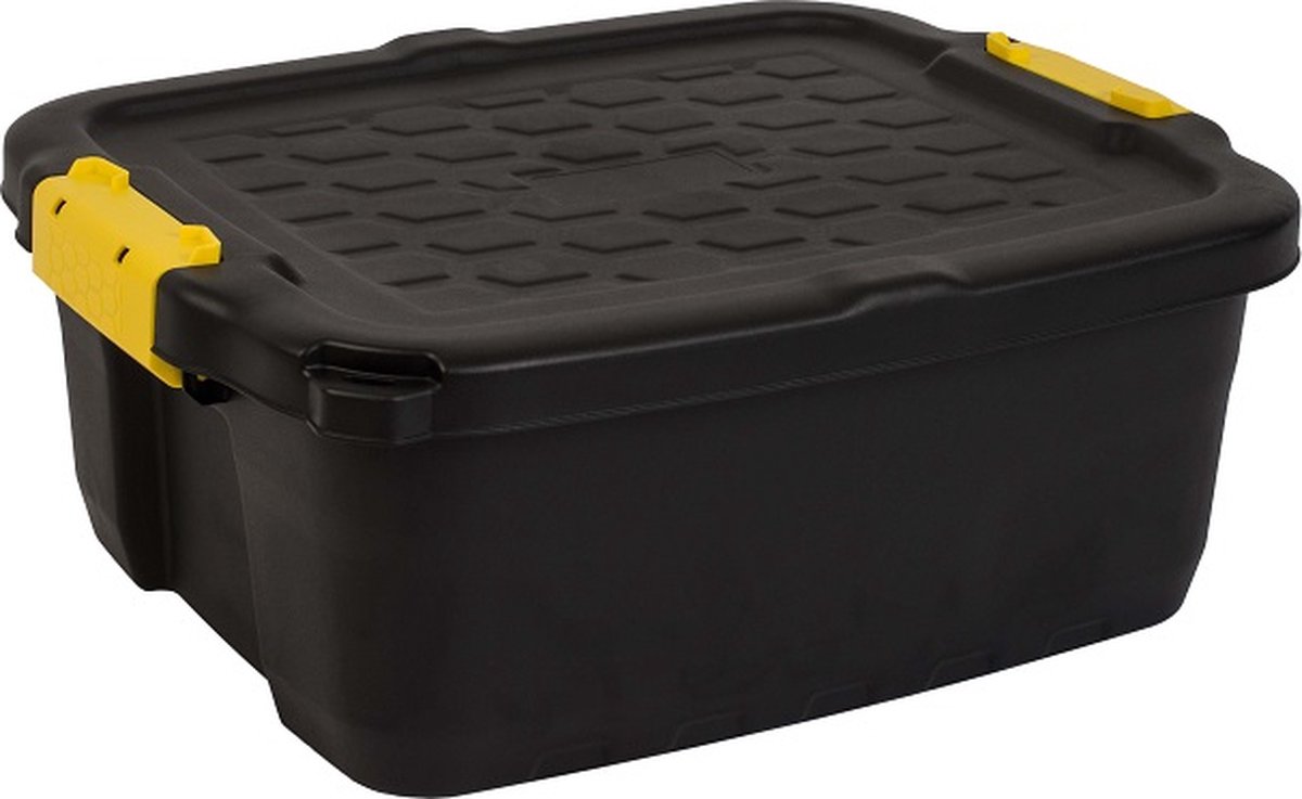 Zwarte opbergbox met deksel 24L | Opbergkist stapelbaar met slotfunctie | 350kg opslagvermogen | Beste in zijn soort
