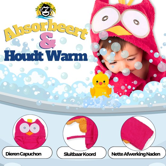 BoefieBoef Rode Uil Kinder Badjas Baby & Peuter 0-2 Jaar (Max 85 cm) - Zacht Katoen Badstof met Dieren Capuchon - Absorberende Ochtendjas Handdoek voor Jongens & Meisjes - Zwemles, Carnaval, Verjaardag & Kraamcadeau - Perfect na Bad & Zwemmen van Merkloos — afbeelding 3