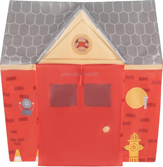 Selonis Speelhuisje brandweer 110x80x115 - Speeltent voor binnen - Kindertent speelhuis - Rood-Grijs van Merkloos — afbeelding 3