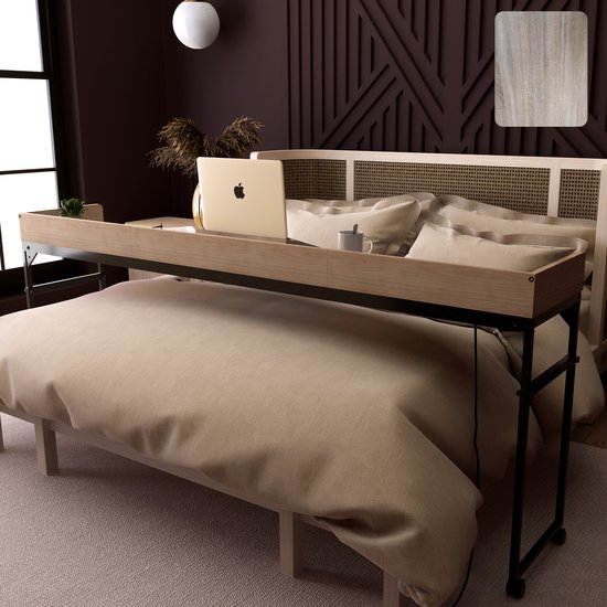 Foto: Dreamdesk bedtafel op wielen verstelbare tafel voor over bed bed tafel bedtafels verrijdbaar laptoptafel met wielen bedtafeltje verstelbaar laptop overbed tafel sta bureau oakwood