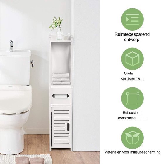 BZR111-W Smalle WC Kast met Rollen - Praktisch Opbergmeubel voor