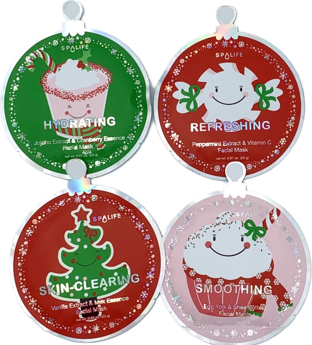 Goedkoopste My Spa Life - Gezichtsmaskers - Tissue masker - Kerst - Kerstbal - Multipack (4) - Sheetmask - Beautymasker