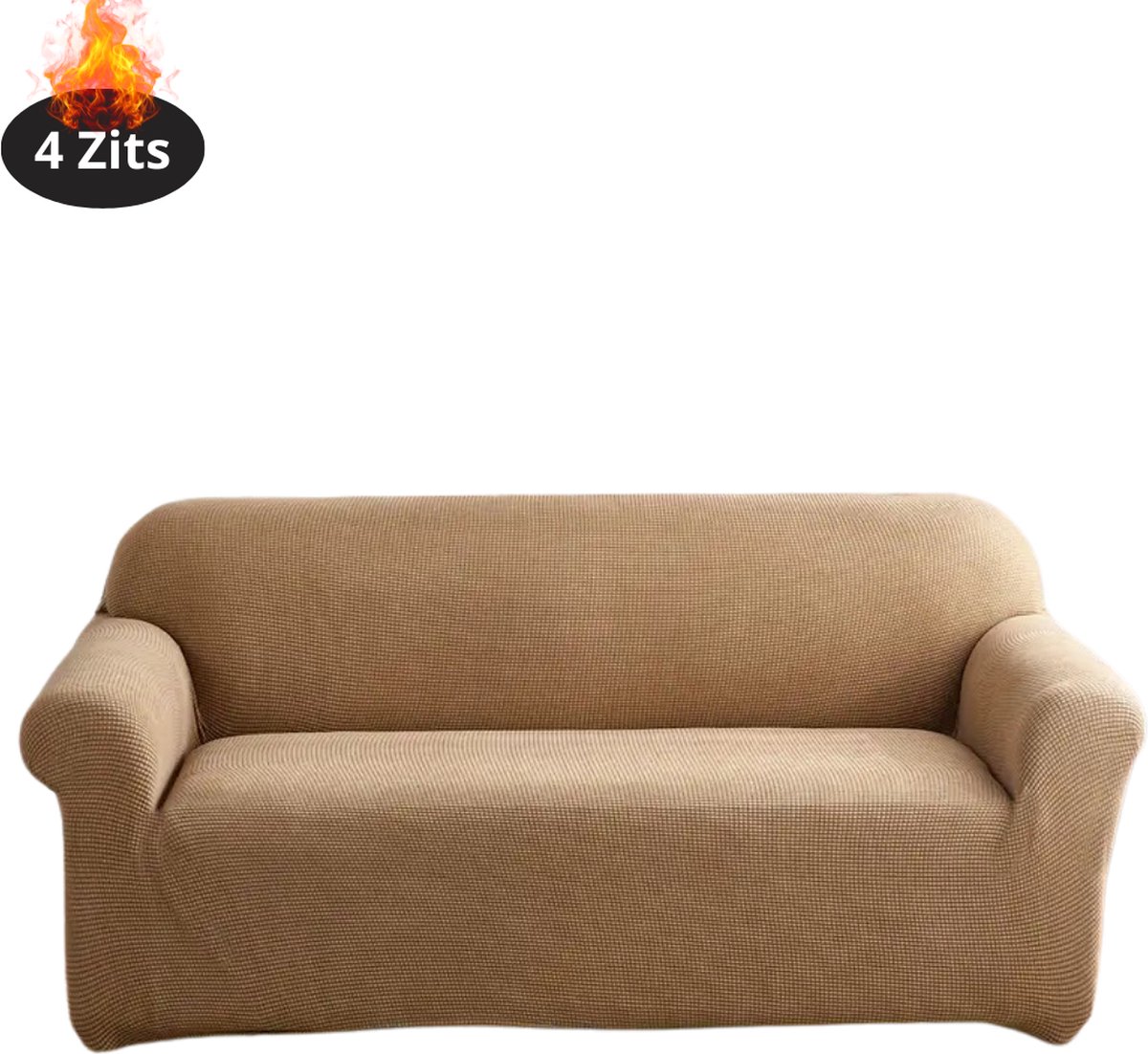 Nivard Bankhoes - Bankbeschermer - Stretch - Sofa Cover - Effen - Khaki - 4 Zits