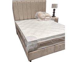 Boxspring - Atlantic - 160 x 200cm - met matras en topper - hoofdboard - opbergruimte - beige/taupe velvet stof
