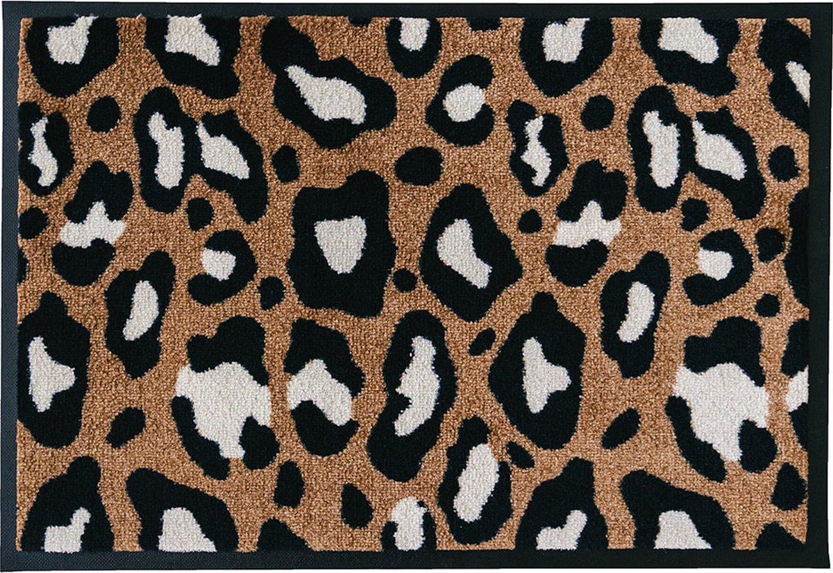 Mat Moments - Roar panter print - deurmat design beige zwart wit - wasbaar - droogloop/touch - 60x85cm
