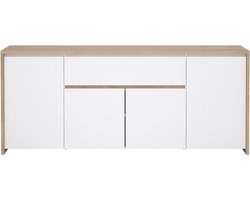 Next dressoir 4 deuren, 1 lade eiken decor, wit hoogglans.