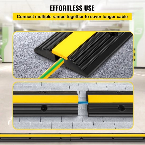 CREWORKS Kabelbrugvloer, 3 stuks, 2 kanalen, kabelgoot, buiten, 100 x 25 x 5 cm, overrijbeveiliging, 5T, kabelbescherming, rubberbodem voor parkeerplaatsen