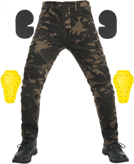 Sportieve motorbroek met beschermers en dijbeenzakken (Zwart, M=30(80cm Waist