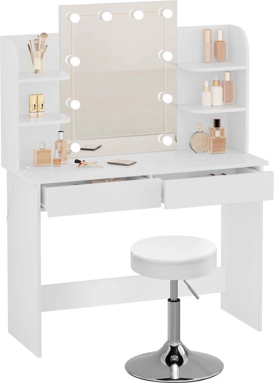 LED Kaptafel Verlichting WOLTU Kaptafel Met LED Spiegel & Kruk – 100x40 Cm Blad, 3 Laden – Wit/Crème/Goud – MB6105ws Make-up Tafel Met Spiegel LED Kaptafel Verlichting WOLTU Kaptafel Met LED Spiegel & Kruk – 100x40 Cm Blad, 3 Laden – Wit/Crème/Goud – MB6105ws Make-up Tafel Met Spiegel