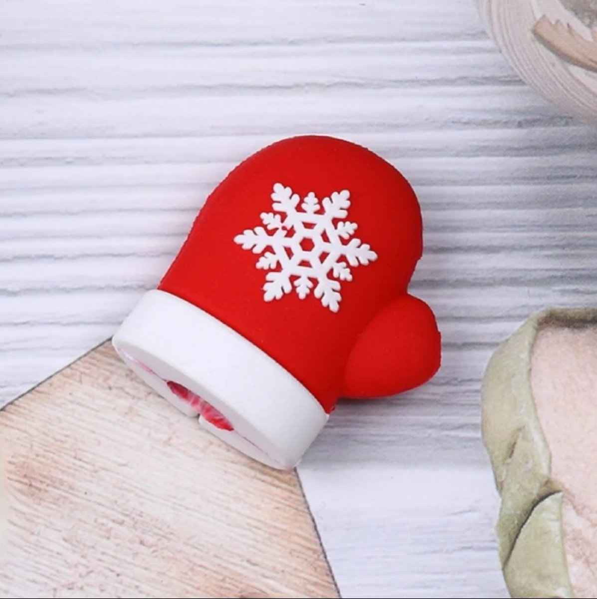 H.A.M.A. - Kabel beestje - Cable muncher - Cable bite - Kabel plug beschermer – (nr.6) Christmas Glove / Kerst Handschoen - X-Mas Kerst Christmas - IPhone / Android Mobiele Telefoon – volwassenen jeugd kinderen – unisex – casual feestdagen winter