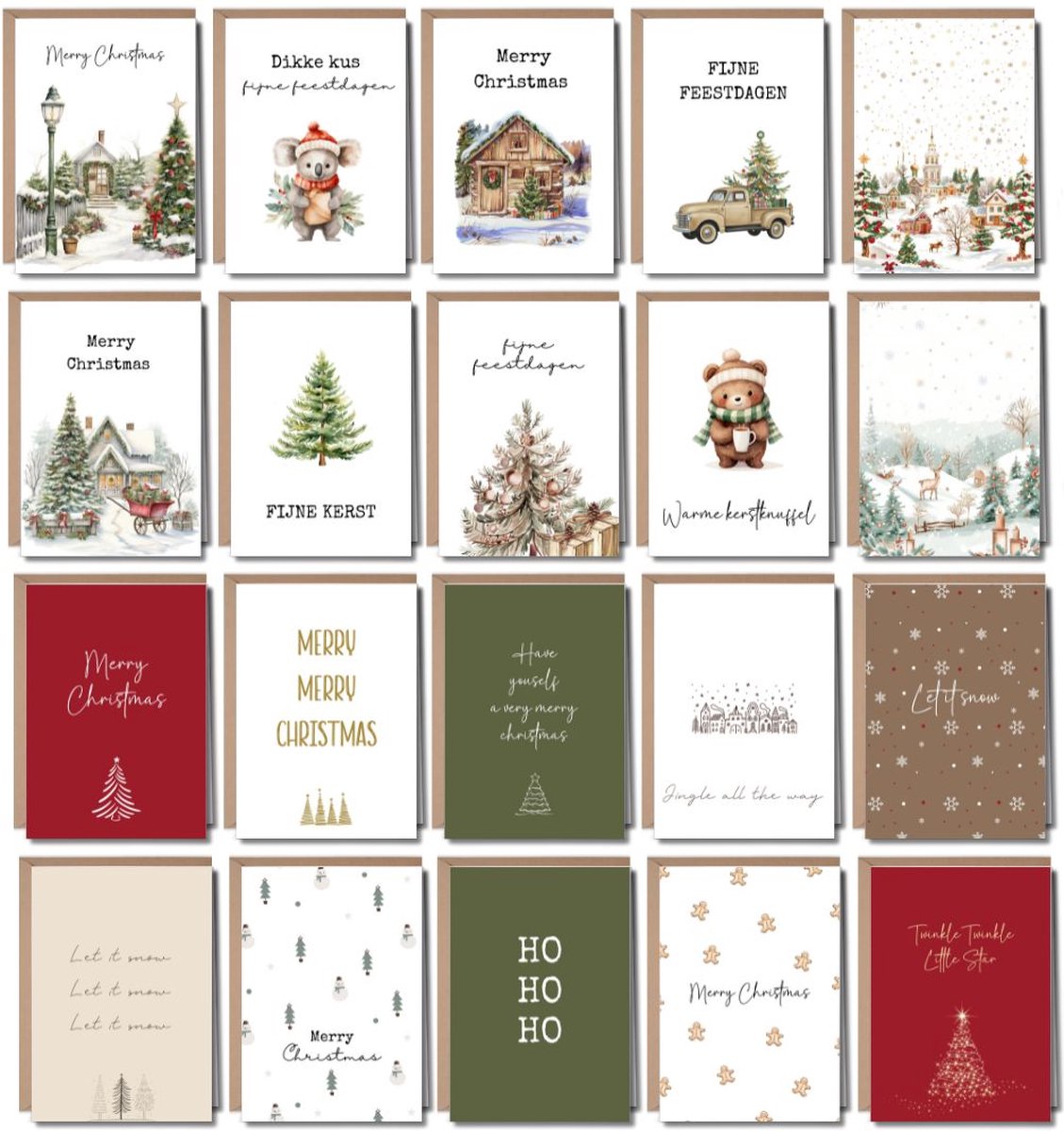 Luxe Kerstkaarten Set - 20 Wenskaarten met Enveloppen - A6 formaat - Kerstkaartjes - 20 stuks - Nieuwjaarskaarten - Duurzaam - Blanco - Origineel