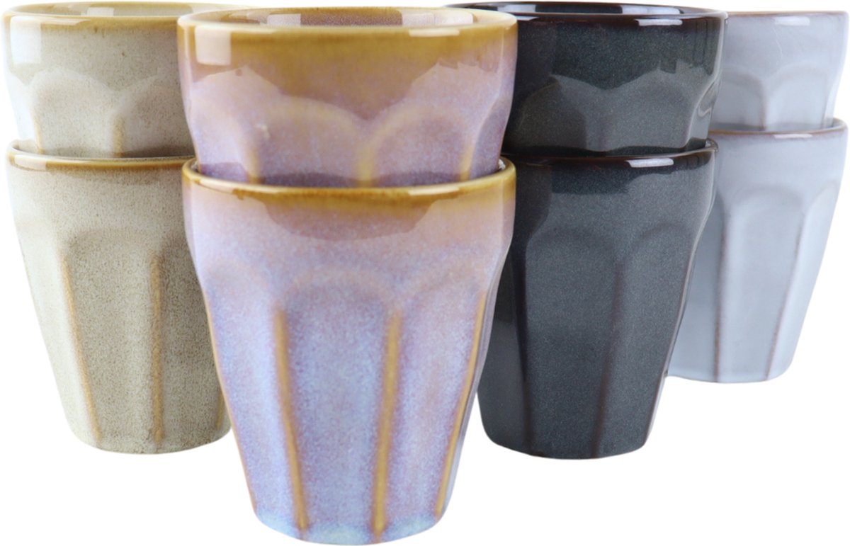 OTIX Koffiekopjes - 8 Stuks - 200 ml - Zonder Oor - Koffietassen - Porselein - Hittebestendig - FELCE