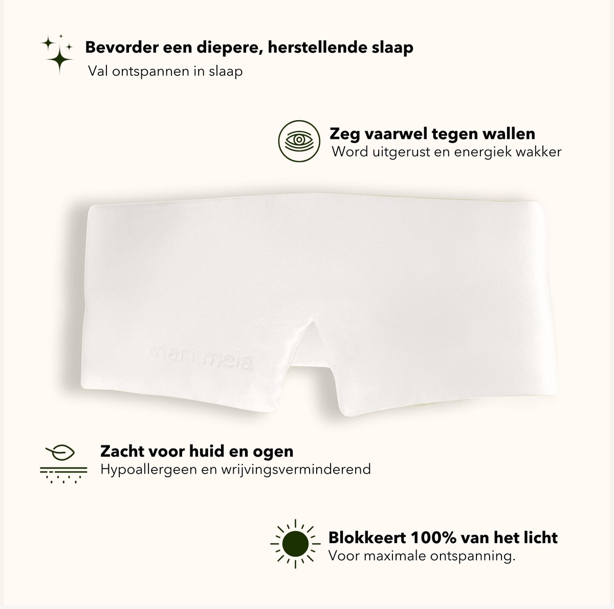 Mari Meia® Zijden Slaapmasker – Oogmasker – Anti Rimpel – 23 Momme - Zijde – 100% Verduisterend – Full Cover - Hypoallergeen - Wit — afbeelding 3