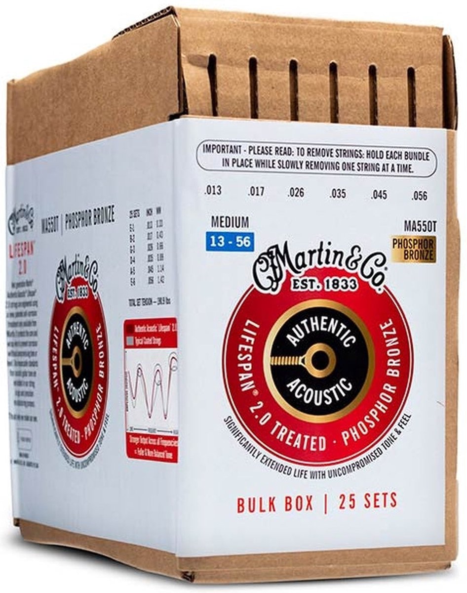 Martin & Co MA550T/BULK Phosphor Bronze Akoestische Gitaar Snaren Medium 25-Pack (013–056)