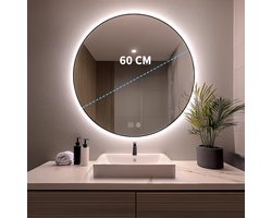 WoonWonder Ronde Badkamerspiegel Met LED Verlichting - Dimbaar - Anti-Condens - 2700K/4500K/6400K - 60CM - Transparant WoonWonder Ronde Badkamerspiegel Met LED Verlichting - Dimbaar - Anti-Condens - 2700K/4500K/6400K - 60CM - Transparant