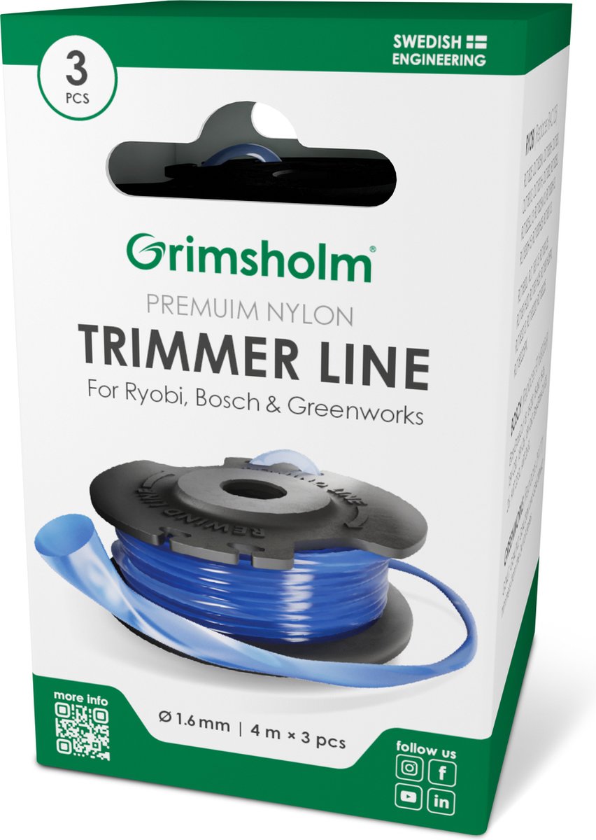 Grimsholm - Trimmerdraad - Ryobi - Bosch - Stiga - Greenworks - 4m - 3 stuks