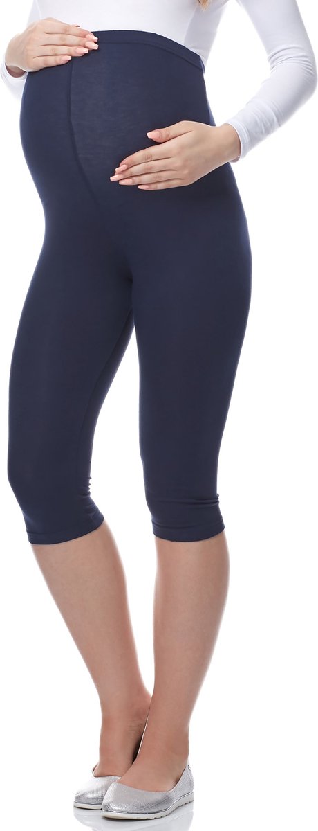 Be Mammy Dames Leggings - Zwangerschapskleding - Capri - Viscose - BE-Leggings-03 - Marine - XS
