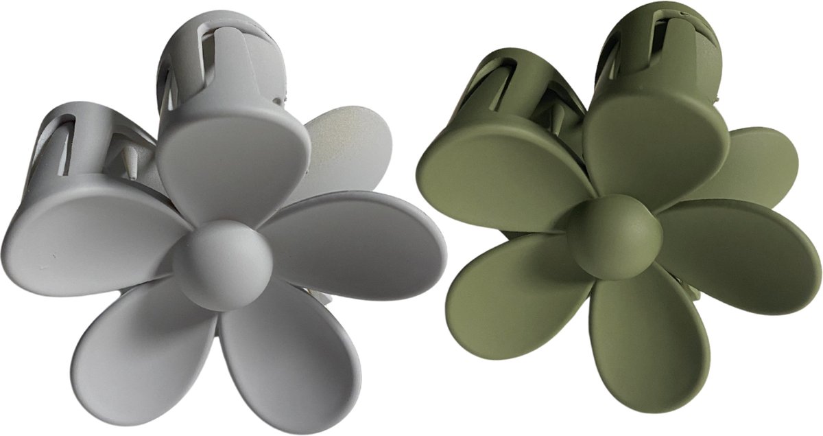 Arty’s Bloemvormige Haarklem – ArmyGreen en Grijs – Set van 2 – Haarclip – Haaraccessoires – Vrouwen en Meisjes – Geschikt voor alle haartypen – 7,3 cm – Stijlvol