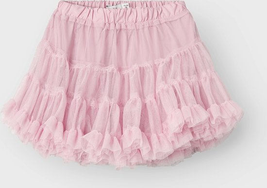 Roze tule tutu rok met ruches en elastische tailleband.